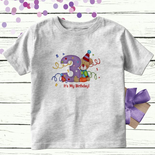 It's My Birthday Cute Bear Age 3 Toddler T-Shirt (Creator Uploaded)