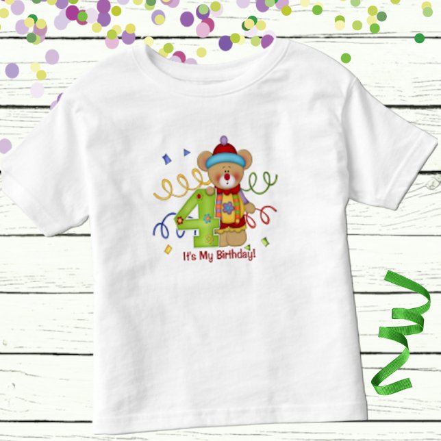 It's My Birthday Cute Bear Age 4 Toddler T-Shirt (Creator Uploaded)