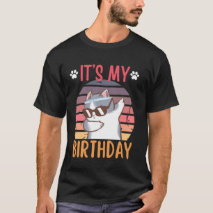 It's My Birthday Cute Dabbing Kitty Cats Retro Sun T-Shirt