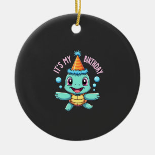It's My Birthday Cute Sea Turtle Ocean Birthday Pa Ceramic Ornament