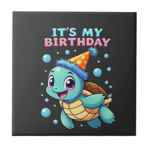 It's My Birthday Cute Sea Turtle Ocean Birthday Pa Ceramic Tile