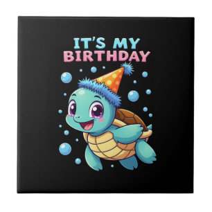 It's My Birthday Cute Sea Turtle Ocean Birthday Pa Ceramic Tile