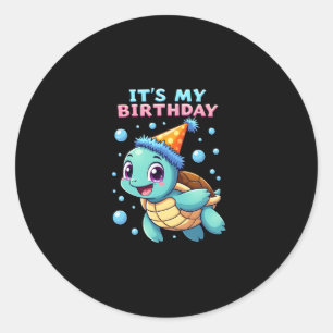 It's My Birthday Cute Sea Turtle Ocean Birthday Pa Classic Round Sticker