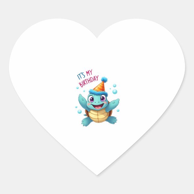 It's My Birthday Cute Sea Turtle Ocean Birthday Pa Heart Sticker (Front)