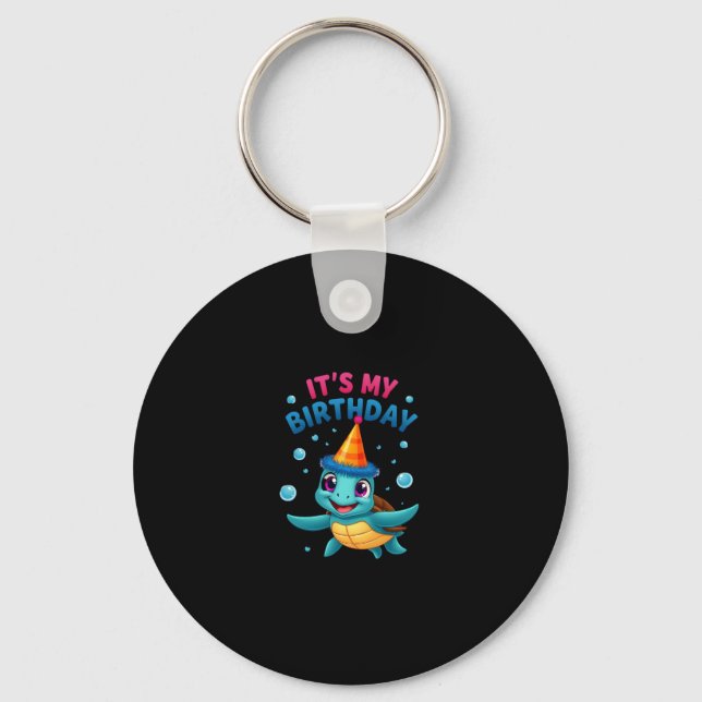 It's My Birthday Cute Sea Turtle Ocean Birthday Pa Key Ring (Front)