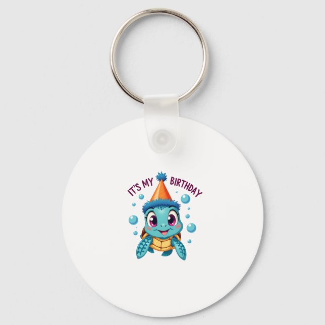 It's My Birthday Cute Sea Turtle Ocean Birthday Pa Key Ring (Front)