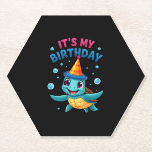 It's My Birthday Cute Sea Turtle Ocean Birthday Pa Paper Coaster