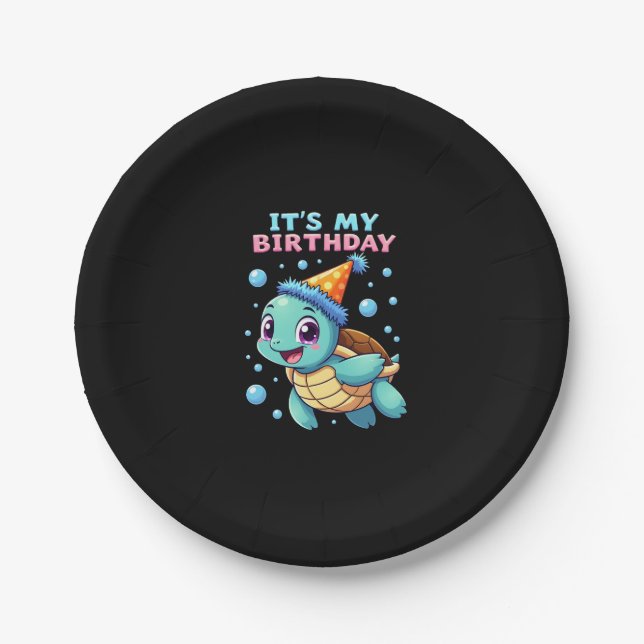 It's My Birthday Cute Sea Turtle Ocean Birthday Pa Paper Plate (Front)