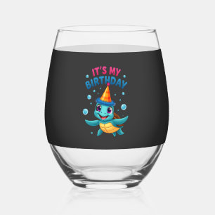 It's My Birthday Cute Sea Turtle Ocean Birthday Pa Stemless Wine Glass