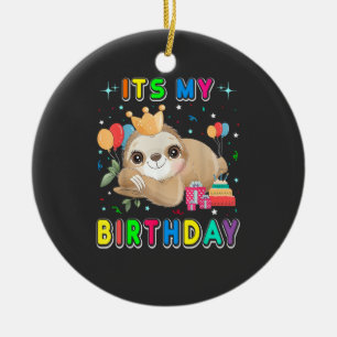 Its My Birthday Cute Sloth Birthday Party Costumes Ceramic Ornament