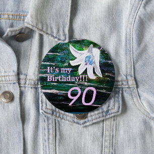 It's my Birthday!! Flower 90th Birthday 10 Cm Round Badge