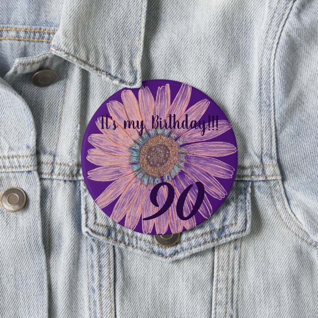 It's my Birthday!! Flower 90th Birthday 10 Cm Round Badge (In Situ)