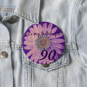 It's my Birthday!! Flower 90th Birthday 10 Cm Round Badge