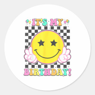 Its My Birthday Girls Women Teens Kids Groovy Bday Classic Round Sticker