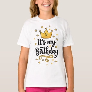 It's My Birthday Gold Crown and Stars Graphic Cute T-Shirt