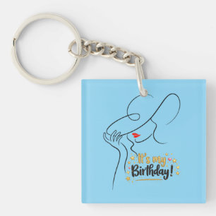 It's My Birthday Gold Sparkle Lips Square Keychain