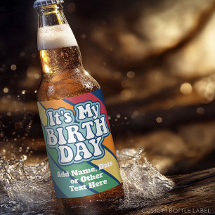 It's My Birthday - Happy Stripe Rainbow Colours Beer Bottle Label