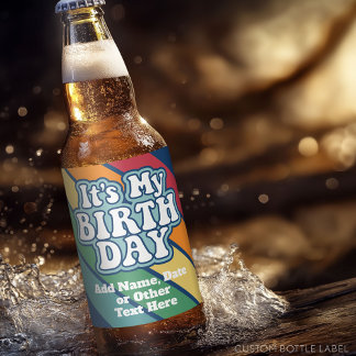 It's My Birthday - Happy Stripe Rainbow Colours Beer Bottle Label