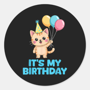 Its My Birthday Kawaii Cat  Classic Round Sticker