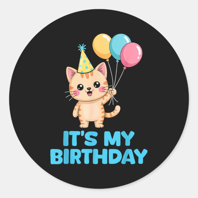 Its My Birthday Kawaii Cat  Classic Round Sticker (Front)