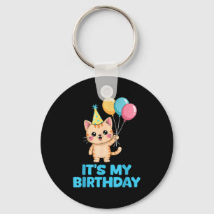 Its My Birthday Kawaii Cat  Key Ring
