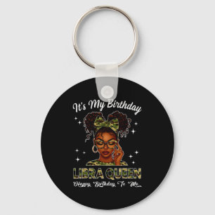 It's My Birthday Libra Queen Camo Bow Afro Black G Key Ring