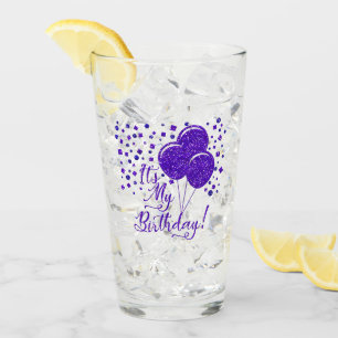 It's My Birthday! Purple Glitter Look Balloons Glass