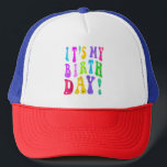 It's My Birthday Retro Groovy For Girls  Trucker Hat<br><div class="desc">Celebrate your Birthday with this cute design. "It's My Birthday" is written in the middle with colour font,  surrounded by gold stars,  diamonds,  and a crown! Perfect gift for the birthday party of your aunt,  uncle,  mother,  sister,  friend,  and more!</div>