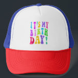 It's My Birthday Retro Groovy For Girls  Trucker Hat<br><div class="desc">Celebrate your Birthday with this cute design. "It's My Birthday" is written in the middle with colour font,  surrounded by gold stars,  diamonds,  and a crown! Perfect gift for the birthday party of your aunt,  uncle,  mother,  sister,  friend,  and more!</div>