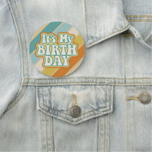 It's My Birthday - Retro Stripe Sunset Colours Name Tag