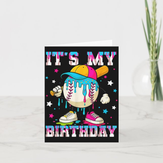 Its My Birthday Stuff Baseball Ice Cream Drip Card (Front)