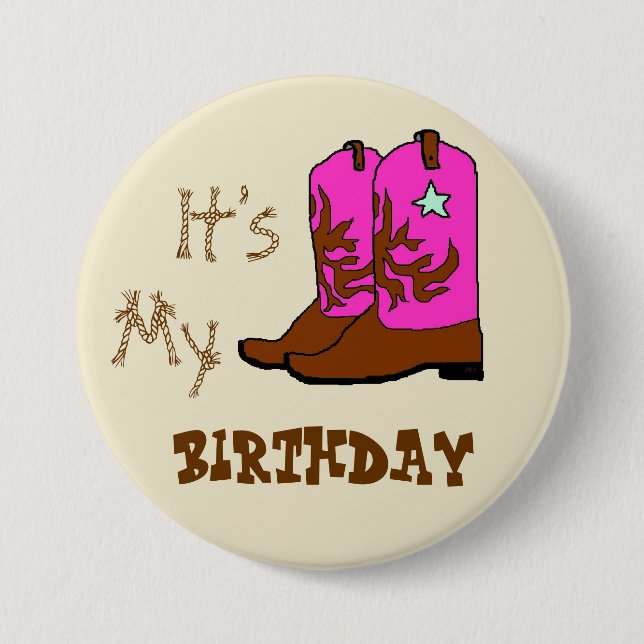 Its My Birthday Western Boots Buttons (Front)