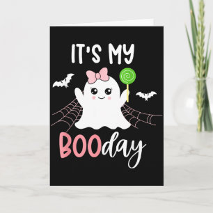Its My Boo Day Cute Halloween Birthday Ghost Pink Card
