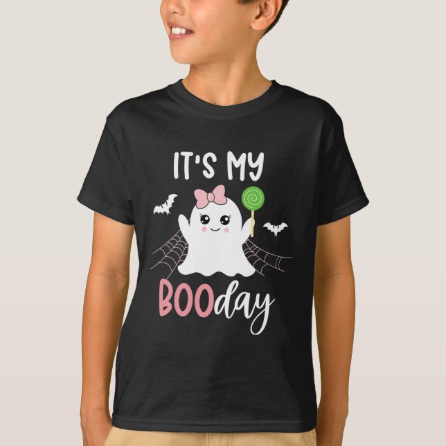 Its My Boo Day Cute Halloween Birthday Ghost Pink  T-Shirt (Front)