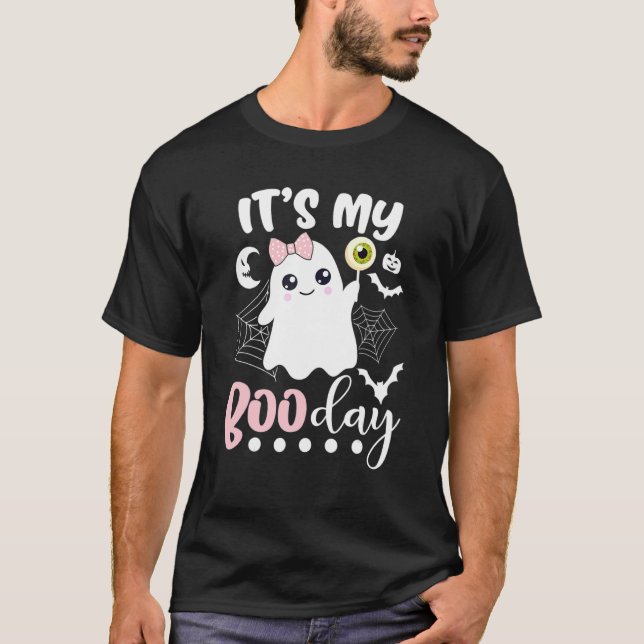 Its My Boo Day Cute Halloween Birthday Ghost Pink  T-Shirt (Front)