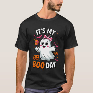 It's My Boo Day Ghost Halloween Pink Coquette Bow  T-Shirt