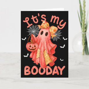 Its My Boo Day Halloween Pink Denim Birthday Ghost Card