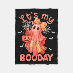 Its My Boo Day Halloween Pink Denim Birthday Ghost Fleece Blanket