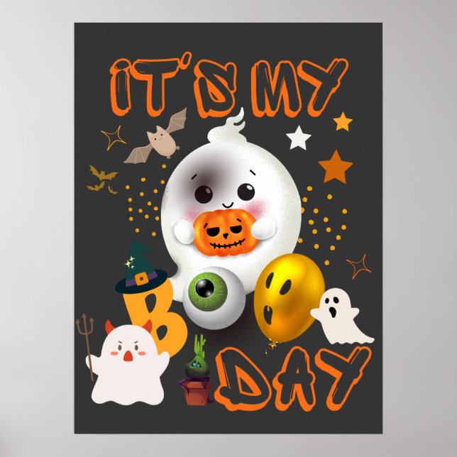 It's My Boo Day Kids Cute Halloween Birthday Ghost Poster (Front)