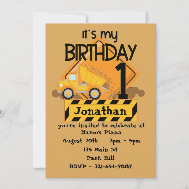 It's My First Birthday Dump Truck Invitations (Front)
