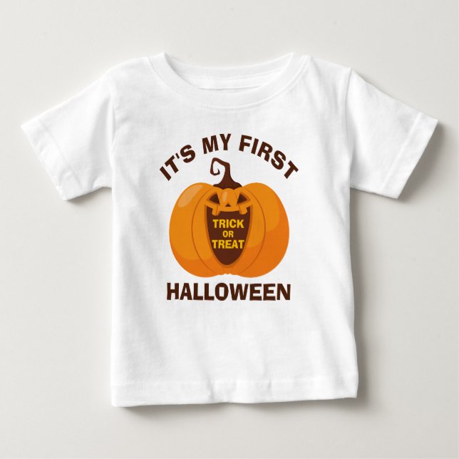 It's my First Halloween Trick or Treat Pumpkin Baby T-Shirt (Front)
