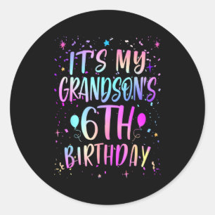 Its My Grandsons 6th Birthday Colorful Happy 6 Yea Classic Round Sticker