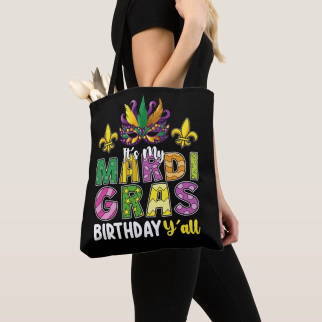 It's My Mardi Gras Birthday Y'all Party Carnival Tote Bag (Close Up)