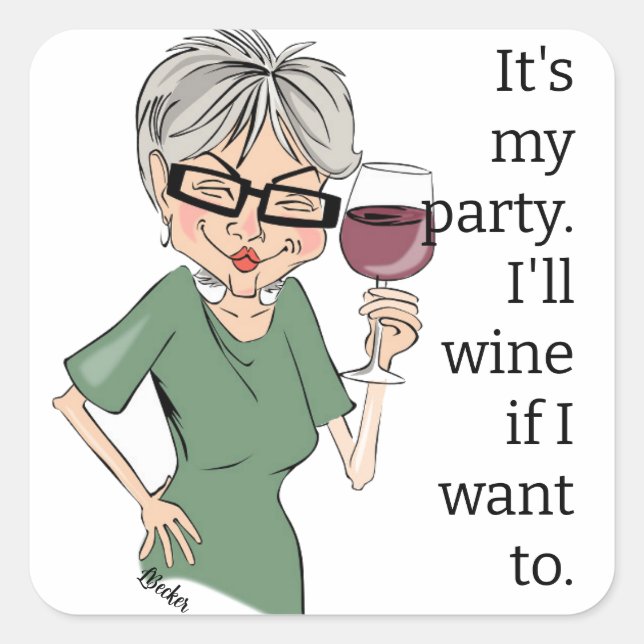 It's My Party Cartoon Lady Square Sticker (Front)