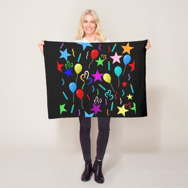 It's my party pattern on black background fleece blanket (In Situ)