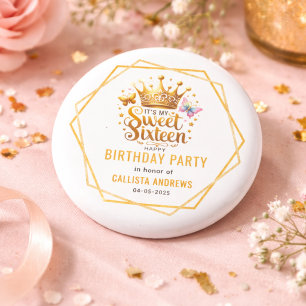 its my sweet sixteen 16 th birthday 3 cm round badge