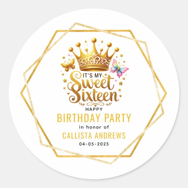its my sweet sixteen 16 th birthday classic round sticker (Front)