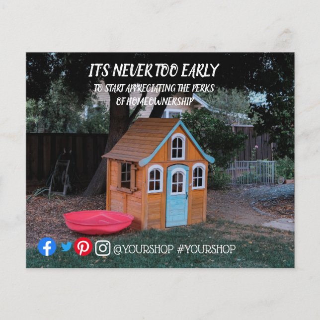 It's never to early real estate marketing postcard flyer (Front)