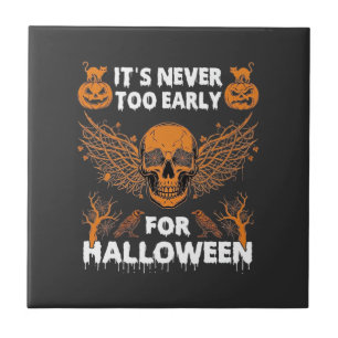 Its Never Too Early Halloween Skull Vine Wings_1 Ceramic Tile