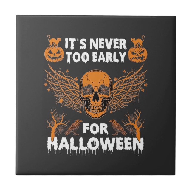 Its Never Too Early Halloween Skull Vine Wings_1 Ceramic Tile (Front)